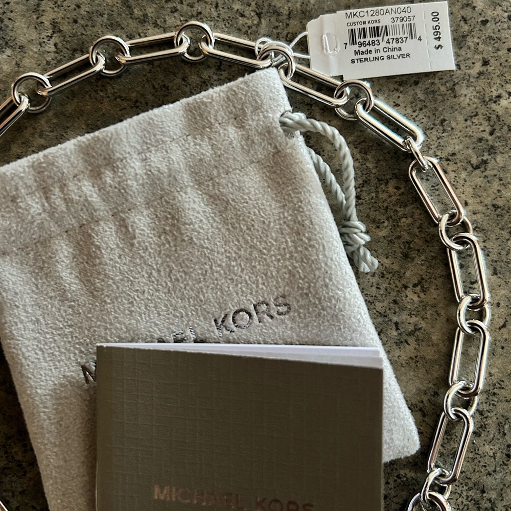 📿 [Michael Kors] NWT Custom Heavy Link Logo 925 Sterling Silver Necklace 18-19” - Picture 6 of 10